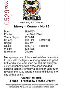 2001 Weg Art '80 Premiers #11 Mervyn Keane Back